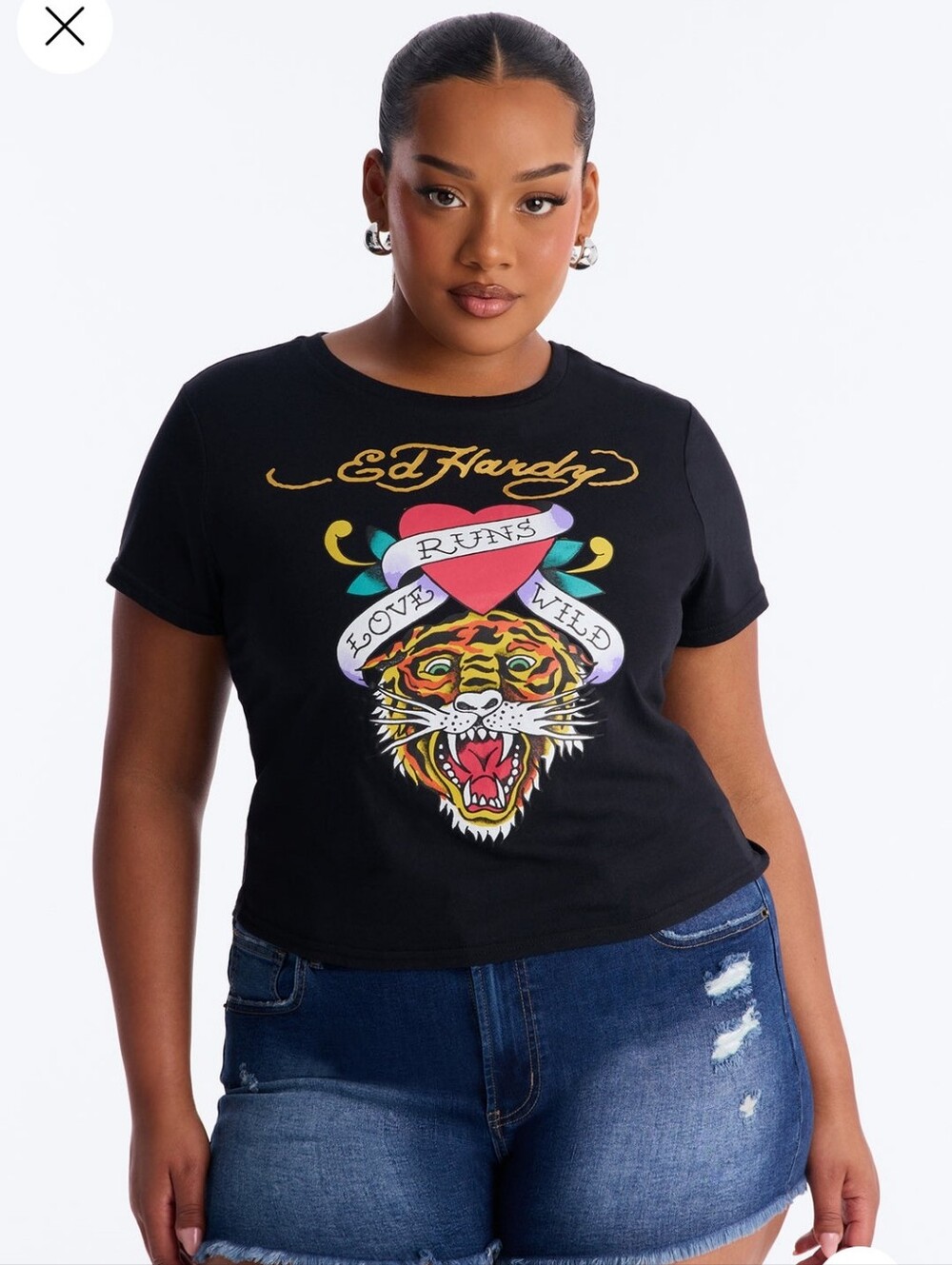 Ed Hardy Black Short-Sleeve Tee with Multicolor Tiger Graphic